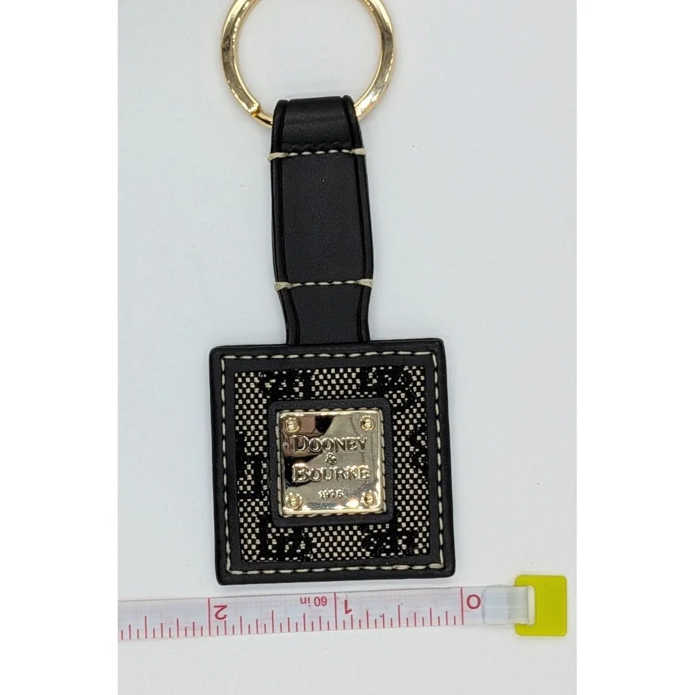 Dooney & Bourke Keychain Black Monogram Signature Leather Square Fob New In Box